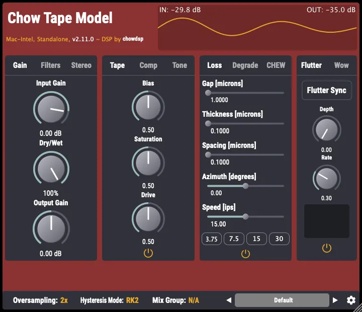 CHOW Tape Model interface